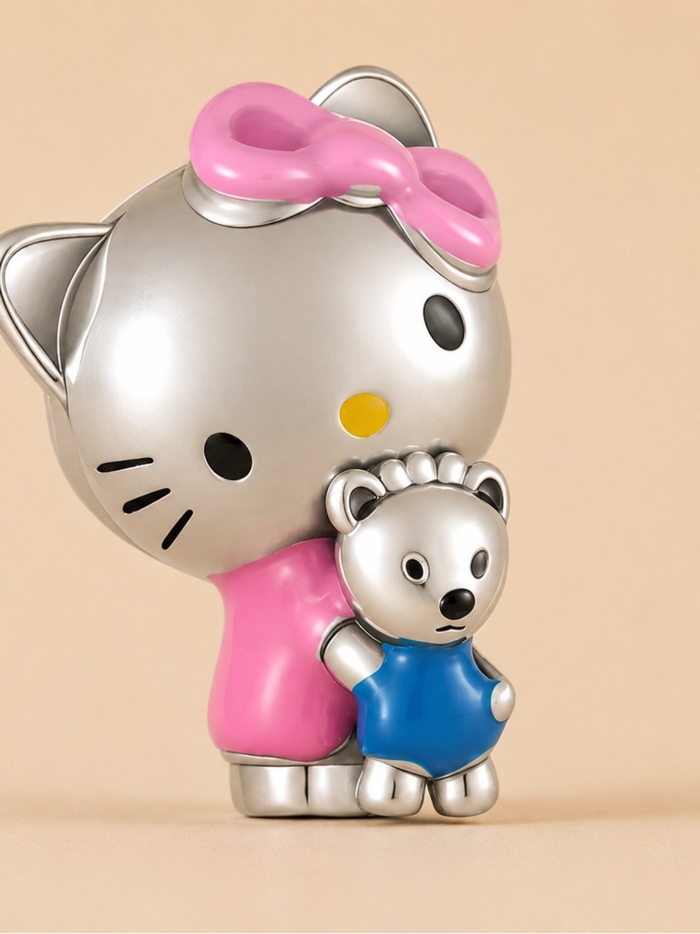Sterling Silver Hello kitty  Charm  with Blue Teddy -